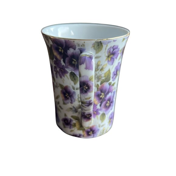 PRINCESS MARY ANNE Porcelain Collection Mug Purple Flowers 4" Gold Rim 8oz - Picture 3 of 8